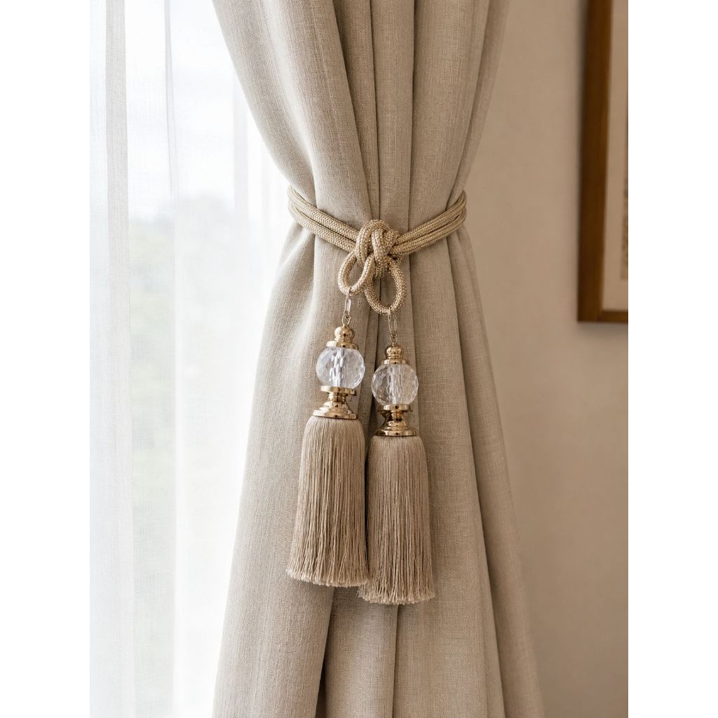 Kit 2 Pçs Prendedor De Cortina Redondo Transparente Com Franjas Para Cortina De Decoração