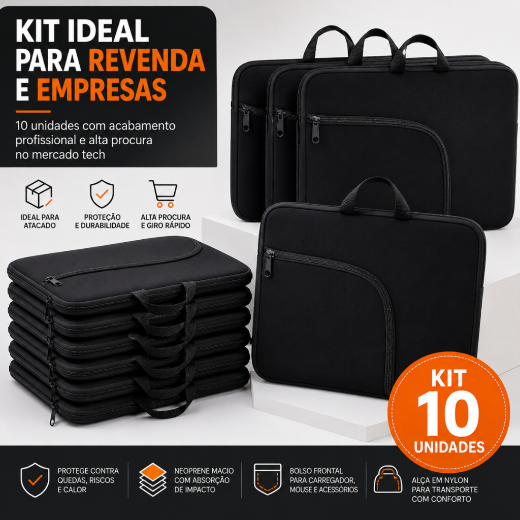 Capa Case Pasta Notebook Com Bolso 15,6 Preta 10 Unidades