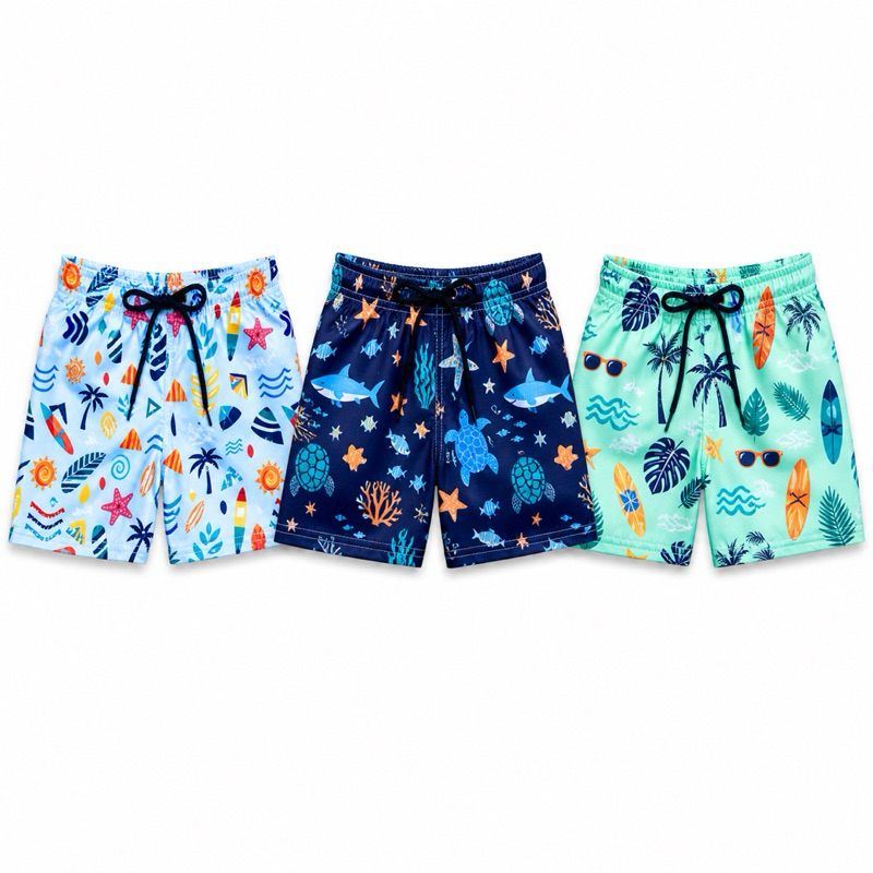 Kit Bermuda Infantil Tactel Masculina Moda Praia Piscina Verão Infantil Shorts Infantil Estampado
