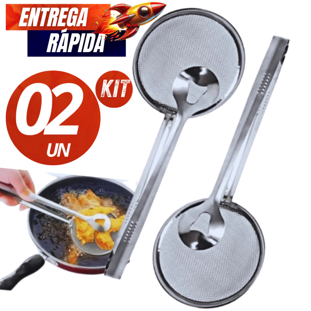 2 Kit Coador Escumadeira 2 em 1 Inoxidável para Fritura e Filtragem de Óleo