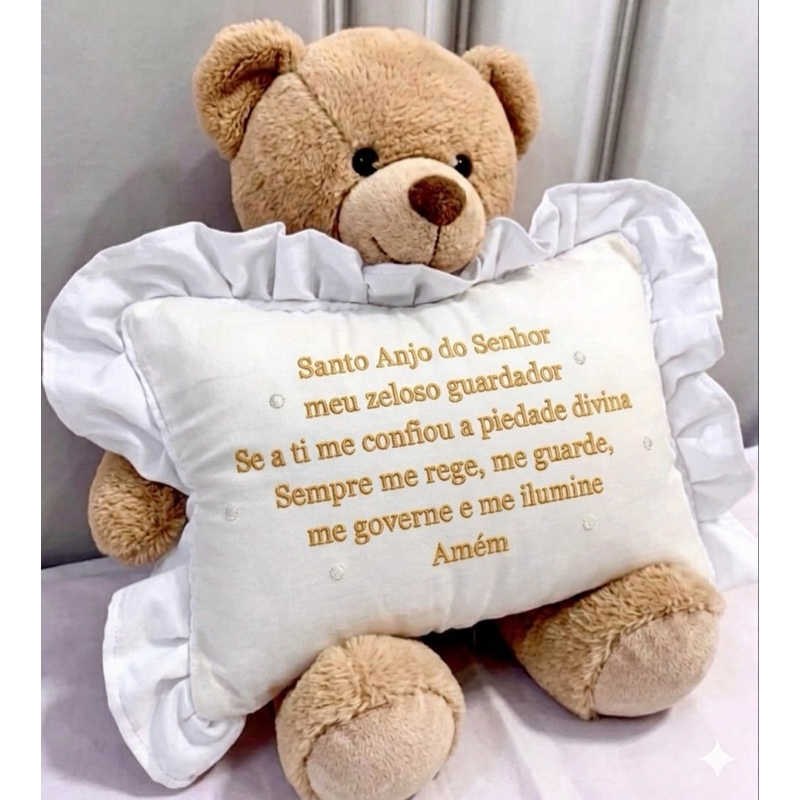 Almofada maternidade decorativa personalizada oração Santo anjo do Senhor | capa e enchimento