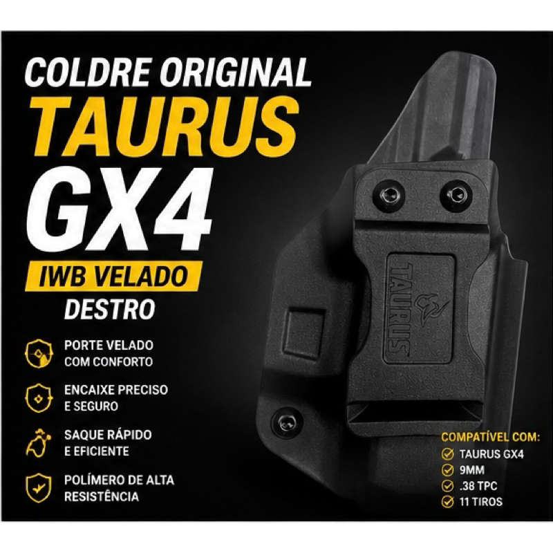 Coldre Interno Velado Original Taurus GX4 Graphene Original IWB Destro 11 Tiros Polímero