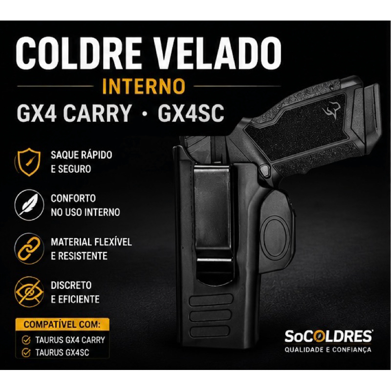 Coldre Velado Interno Polímero Emborrachado Taurus GX4 Carry GX4SC SoColdres Confortavel e Resistente Saque Rápido