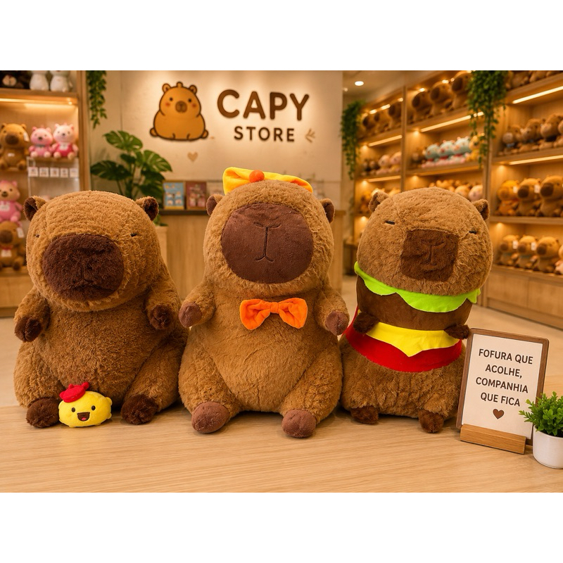 Capivara de Pelúcia 45cm Antialérgica com Zíper e Fibra Siliconada