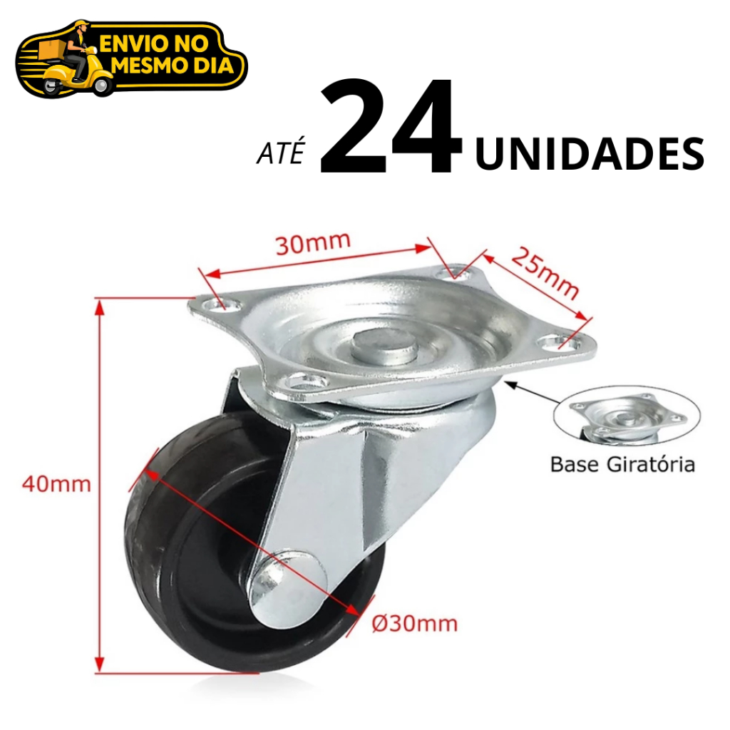 Kit até 24 Peças Rodinha Para Moveis Rodizio Giratorio Antiruido Resistente Altas Cargas Nao Risca