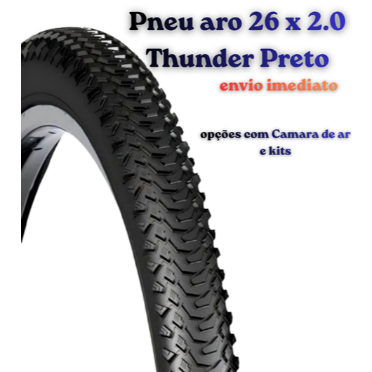 Pneu Aro 26 Thunder Bicicleta Preto c/ Cravo Pneu 26 X 2.00 SRI-112 PSI máx 65 Paco