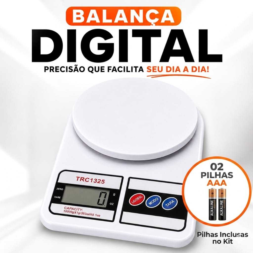 Balança Digital Cozinha 10 kg, Balança de Precisão 10Kg, Dieta, Nutrição, Função Tara - ENVIO RÁPIDO
