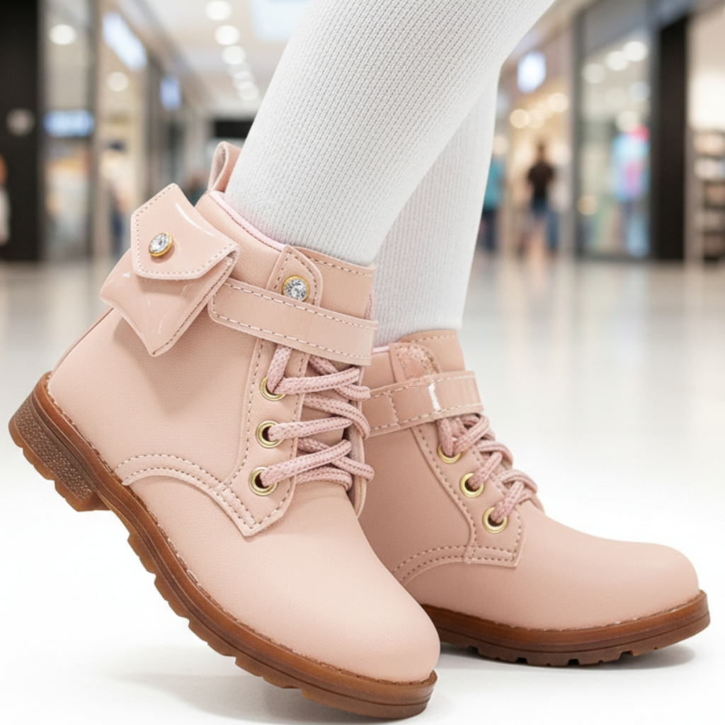 Bota Infantil Menina Botinha Coturno Feminina Casual Confortável Rosa