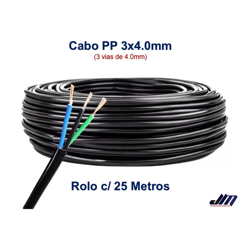 Cabo PP 3x4mm (3 vias) Rolo Com 25 Metros - Ideal Para Extensão Elétricas