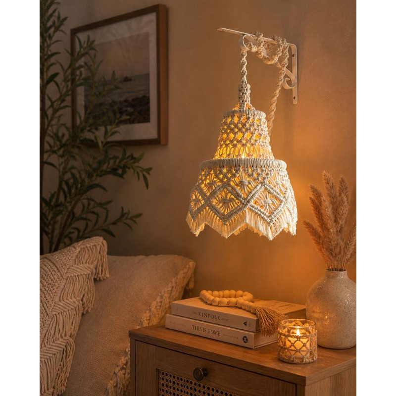 Luminária Hemera em Macramê cor Off White