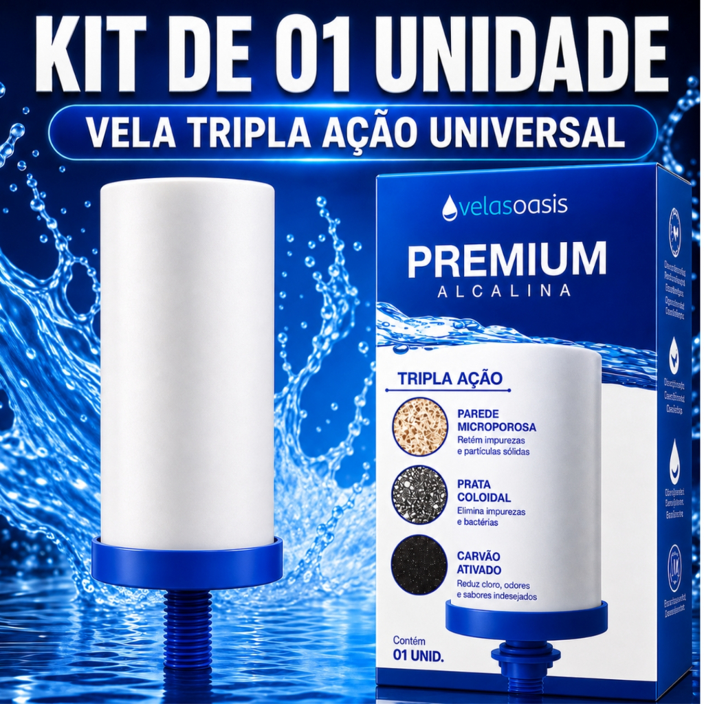 VELA FILTRO BARRO TRIPLA AÇÃO CARVÃO ATIVADO PRATA COLOIDAL - UNIVERSAL PARA TODOS FILTRO BARRO