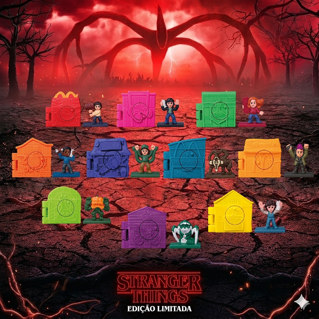 Bonecos Stranger Things: Histórias de 85 Demogorgon Dustin Eleven Lucas Mike Will Max Nikki - Coleção McDonald's 2026