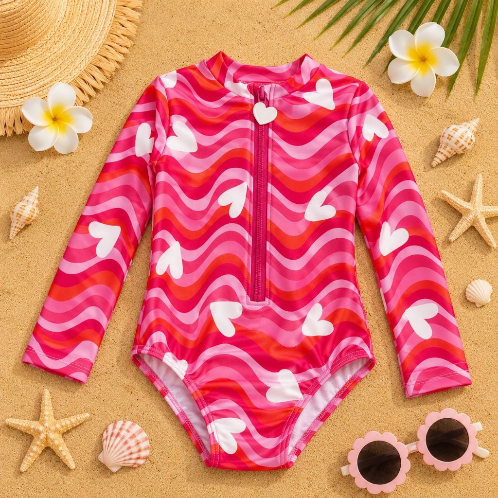 Maiô Infantil Menina UV50+ Praia Verão Manga Longa Forrado