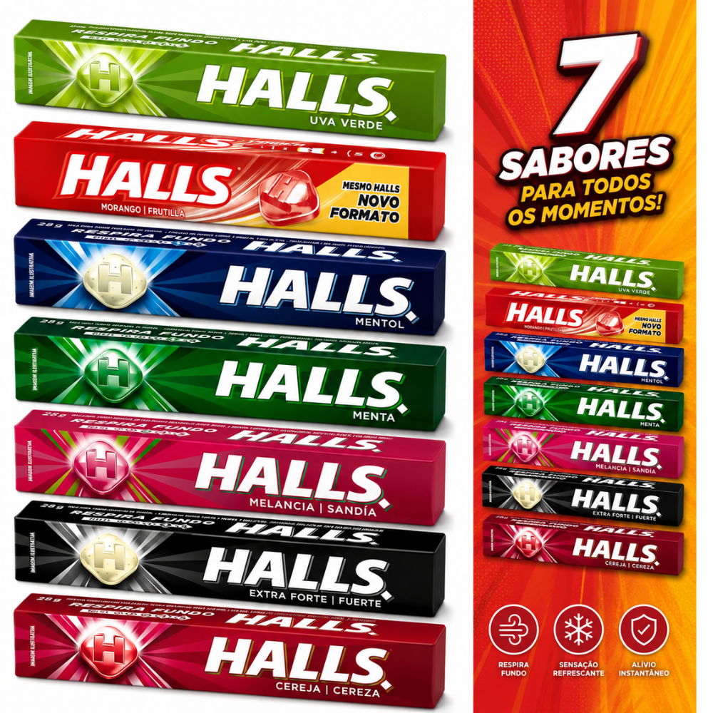 Drops Halls Sortidos Caixa 588g Kit Com 21 Unidades Sendo 7 Sabores Com 3 de Cada Mondelez Original