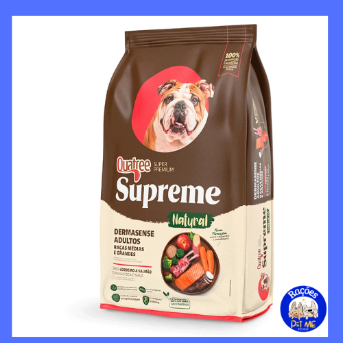 Ração 15Kg Quatree Supreme Dermato/ Dermasense Cães Raças Médias e Grandes Cordeiro e Salmão - NOVA EMBALAGEM