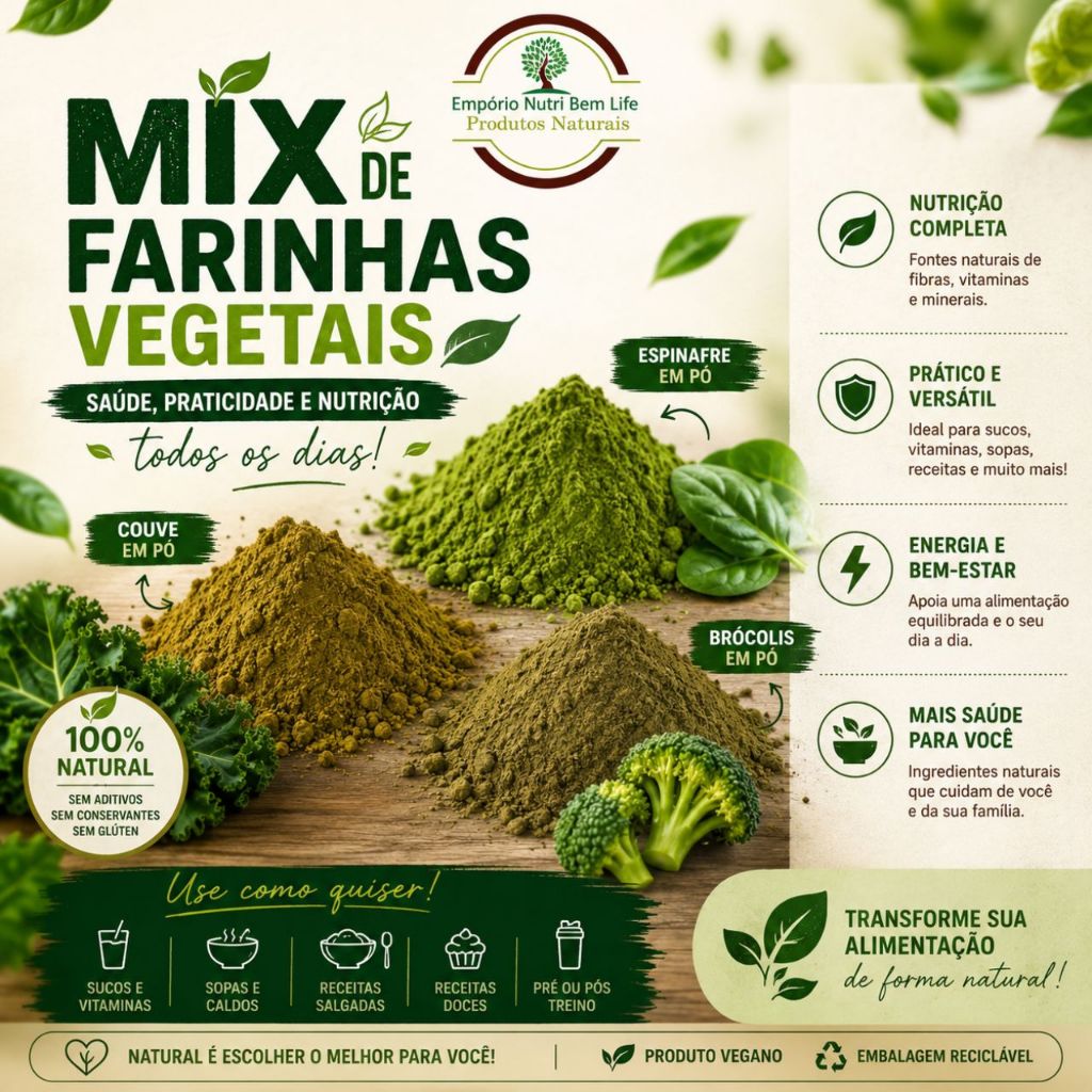 🌿 Mix Vegetal em Pó Premium – Couve, Brócolis e Espinafre
