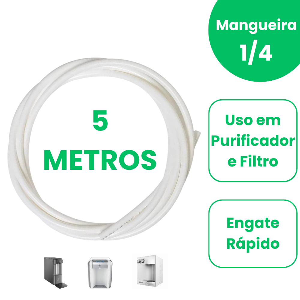 Mangueira 1/4 Atóxica para Purificador Filtro Bebedouro 5 mts - Compatível Consul Electrolux IBBL