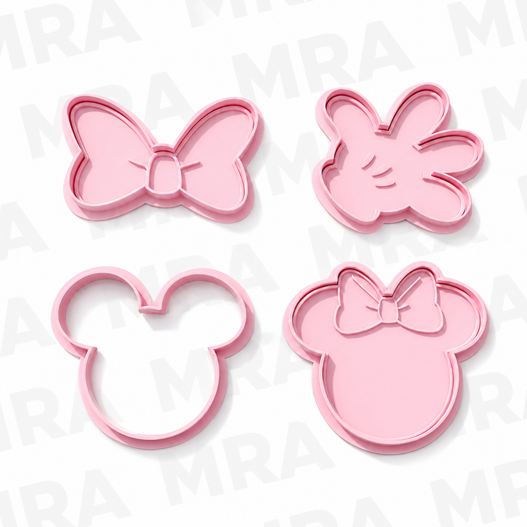 Kit Cortador Minnie e Mickey 4 Peças | Molde para Biscoito, Pasta Americana e Fondant | Festa Confeitaria