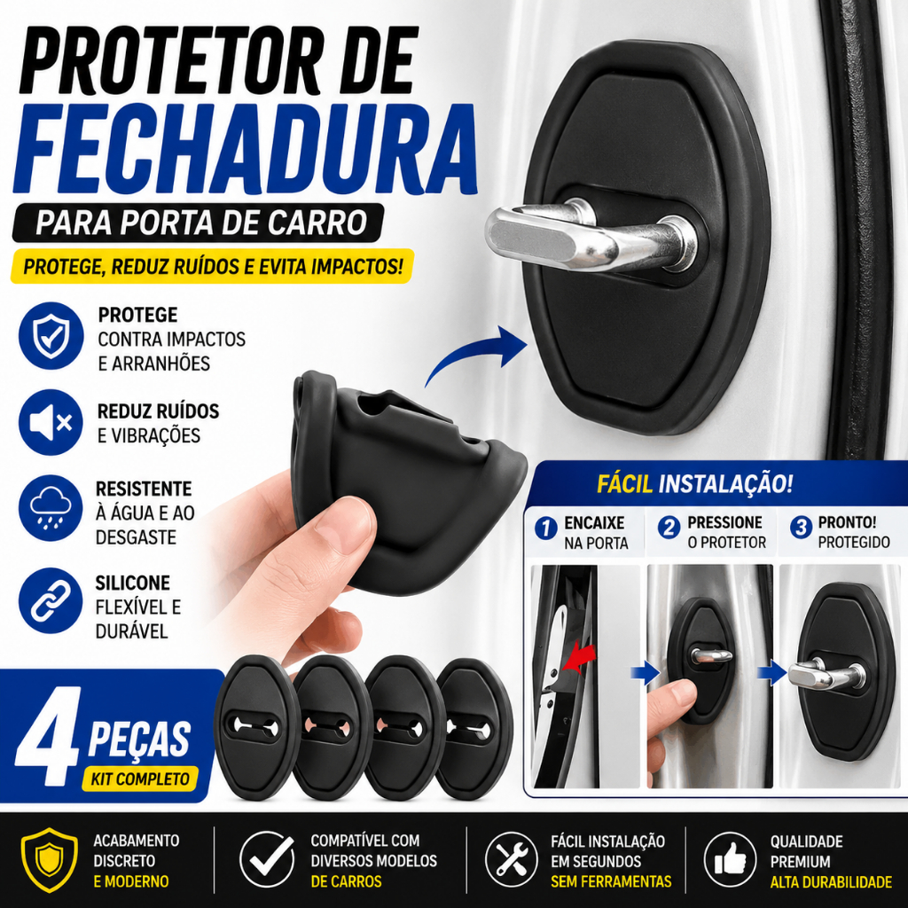 Almofada Protetora Fechadura Automotiva Anti Batida Silicone Universal Porta Carro kit 4,8 e 12peças