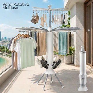 Varal Retrátil de Chão Vertical Inox com Rodinhas Organizador de Roupas Cabideiro Multiuso para Casa