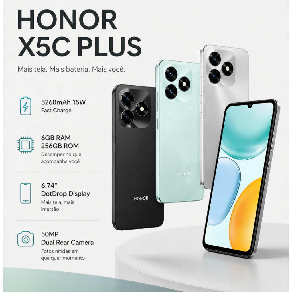 Celular HONOR X5C PLUS 4G 6GB/256GB 5260mAH Global Original Smartphone celular barato novo