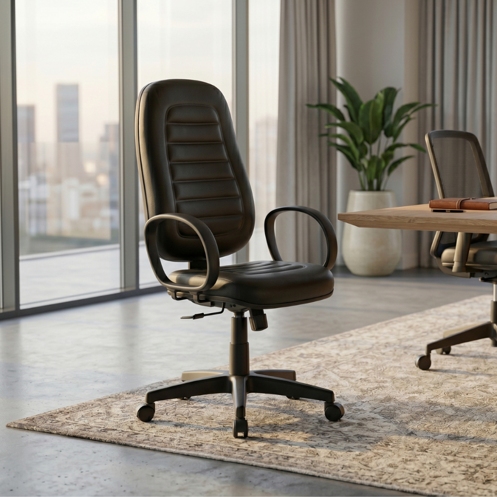Cadeira Escritório Presidente Comfort Costurada Ergonômica NR17 Executiva Giratória Com Rodízios Courino