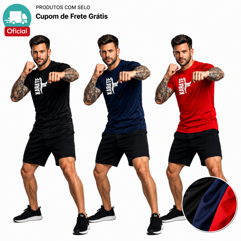 KIT 3 Camisetas KARATÊ Dry-Fit Esportes Treino ALTA QUALIDADE ACADEMIA Luta Lutador ALUNO INSTRUTOR