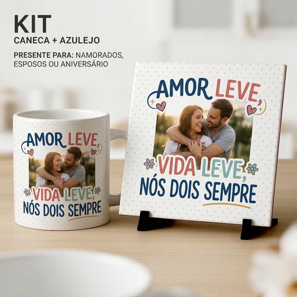 Kit Personalizado Caneca e Azulejo com Foto | Presente para Namorado, Namorada e Casados ​​Caneca + Azulejo Personalizad
