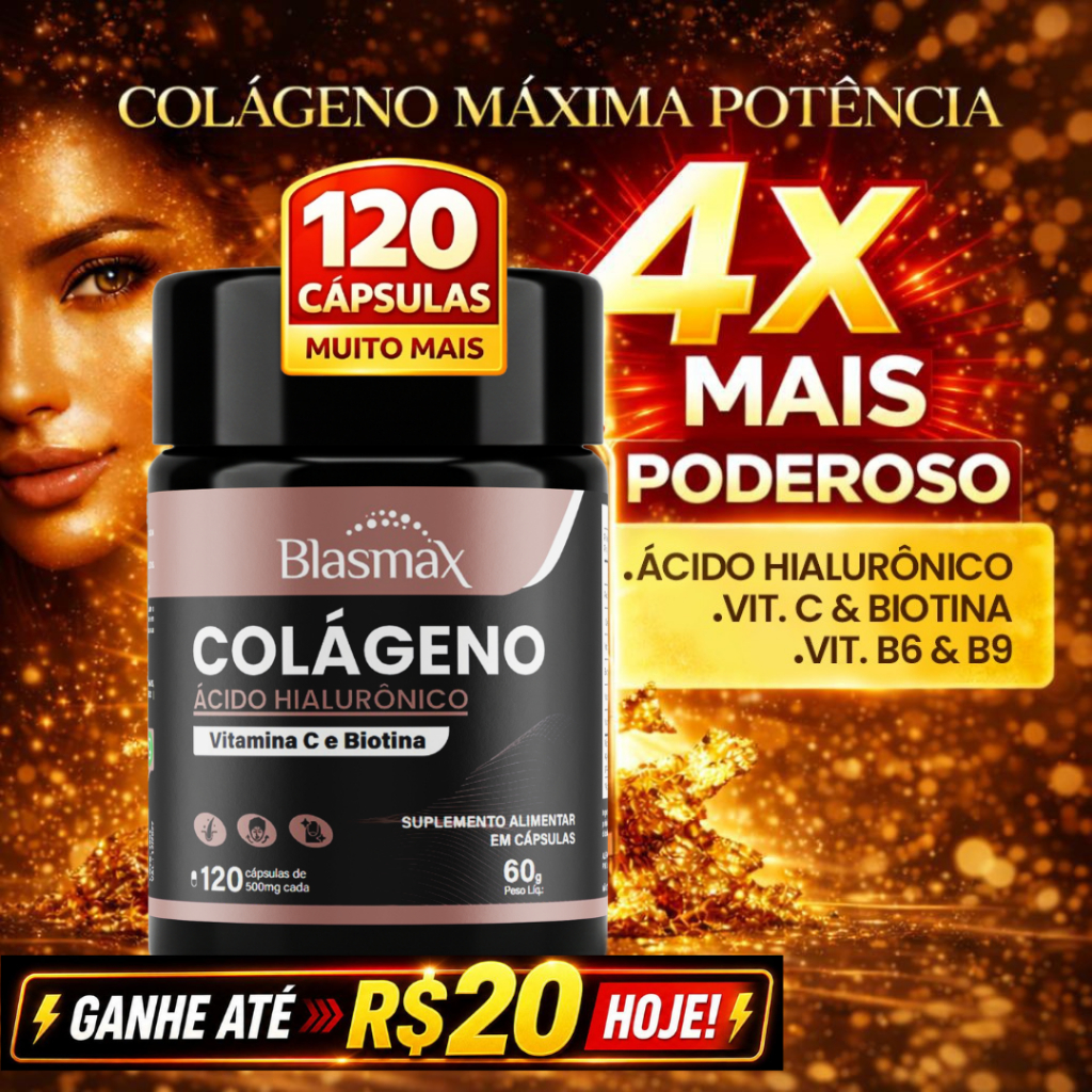 Colágeno para Pele Cabelo e Unhas com Ácido Hialurônico | Vitamina C | Colágeno Cápsulas 120