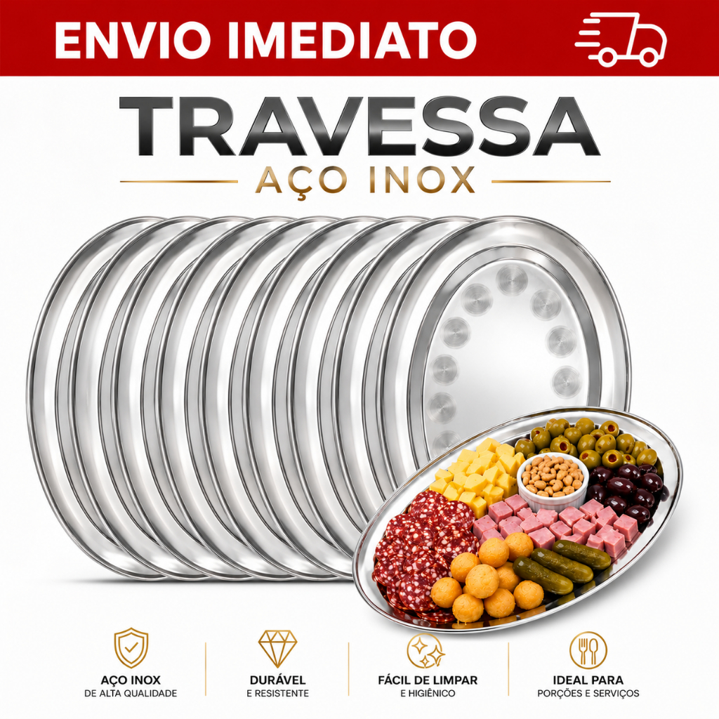 Travessa Bandeja Inox Oval Rasa Cozinha Servir Porção Petisco Restaurante Lanchonete Batata Frita