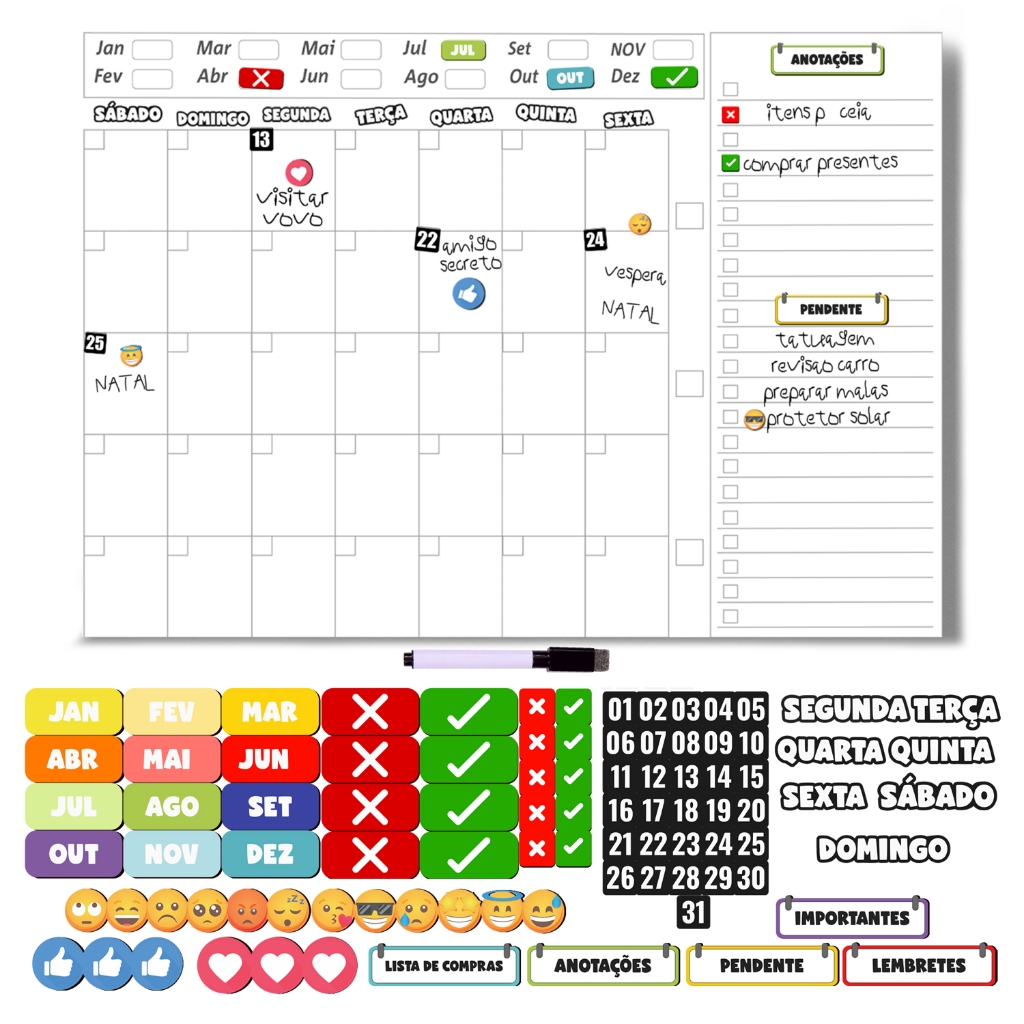 Lousa Planner - Quadro Planejamento Interativo Mensal - Planner Interativo