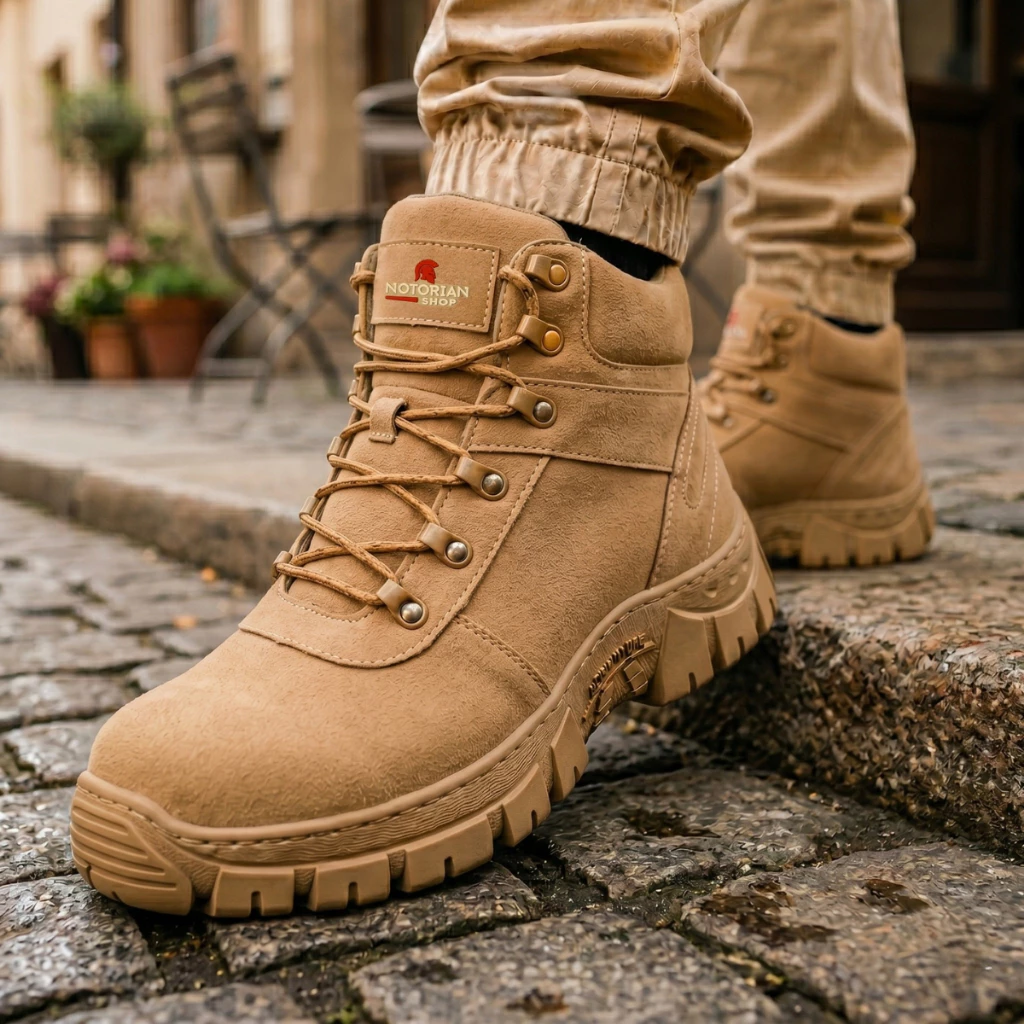 Bota Coturno Militar Masculina Couro Areia Cano Curto Palmilha Confortável — imagem 1