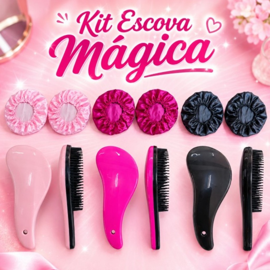Kit 14 peças, 7 Touca de Cetim e 7 Escovas MÁGICA Sem Quebrar Os Fios salão beleza CABELO