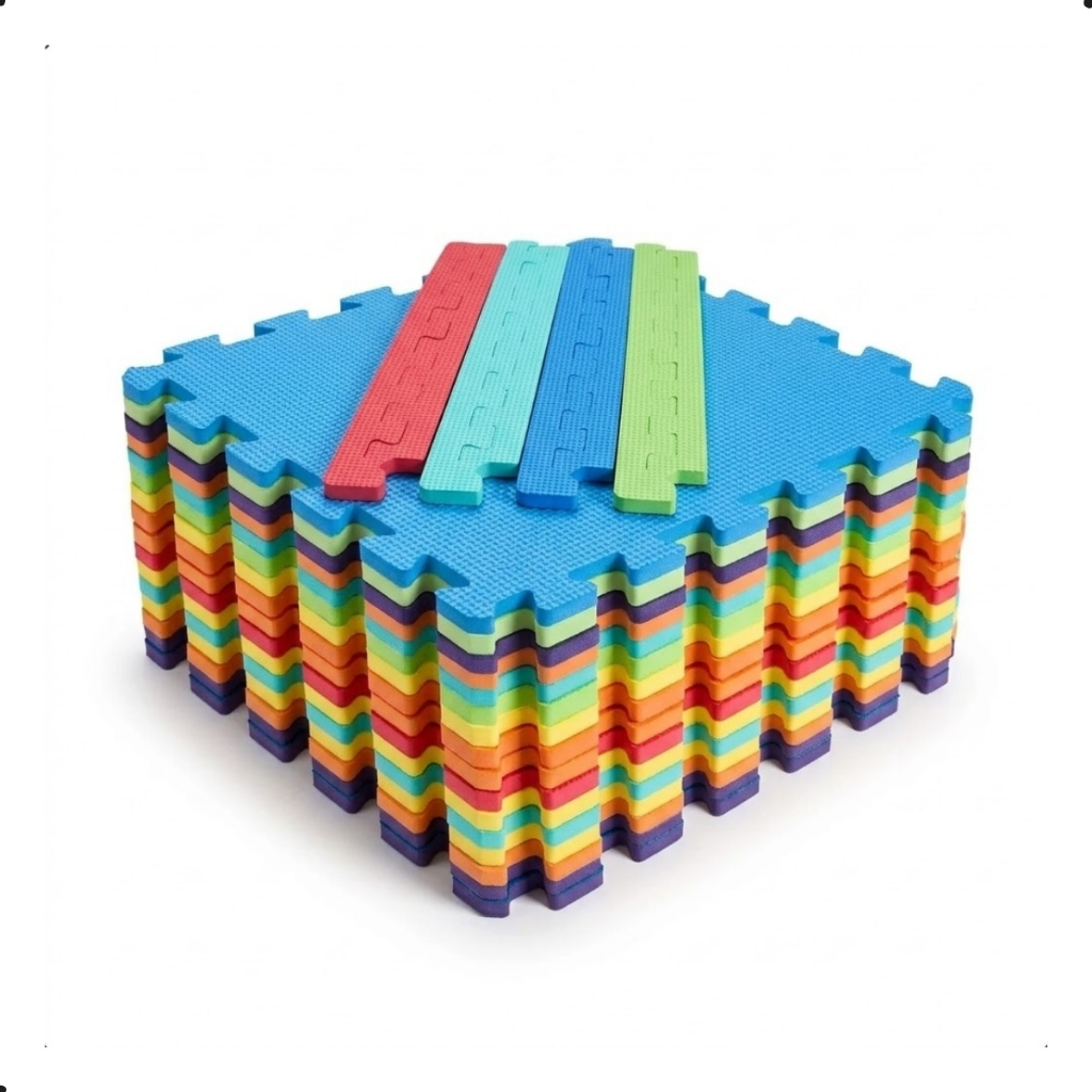 Kit 12 Peças Tatame Modular EVA 50x50cm 10mm Infantil Academia Piso Protetor Colorido Chão Tapete