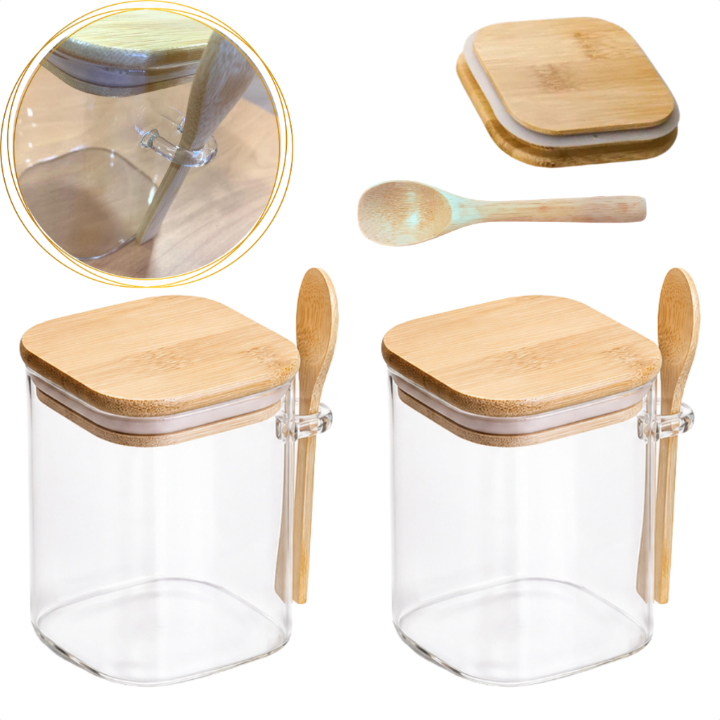 Potes Herméticos Porta Mantimentos Vidro 500ml Tampa Bambu Colher Kit 2 4 6 · foto 2