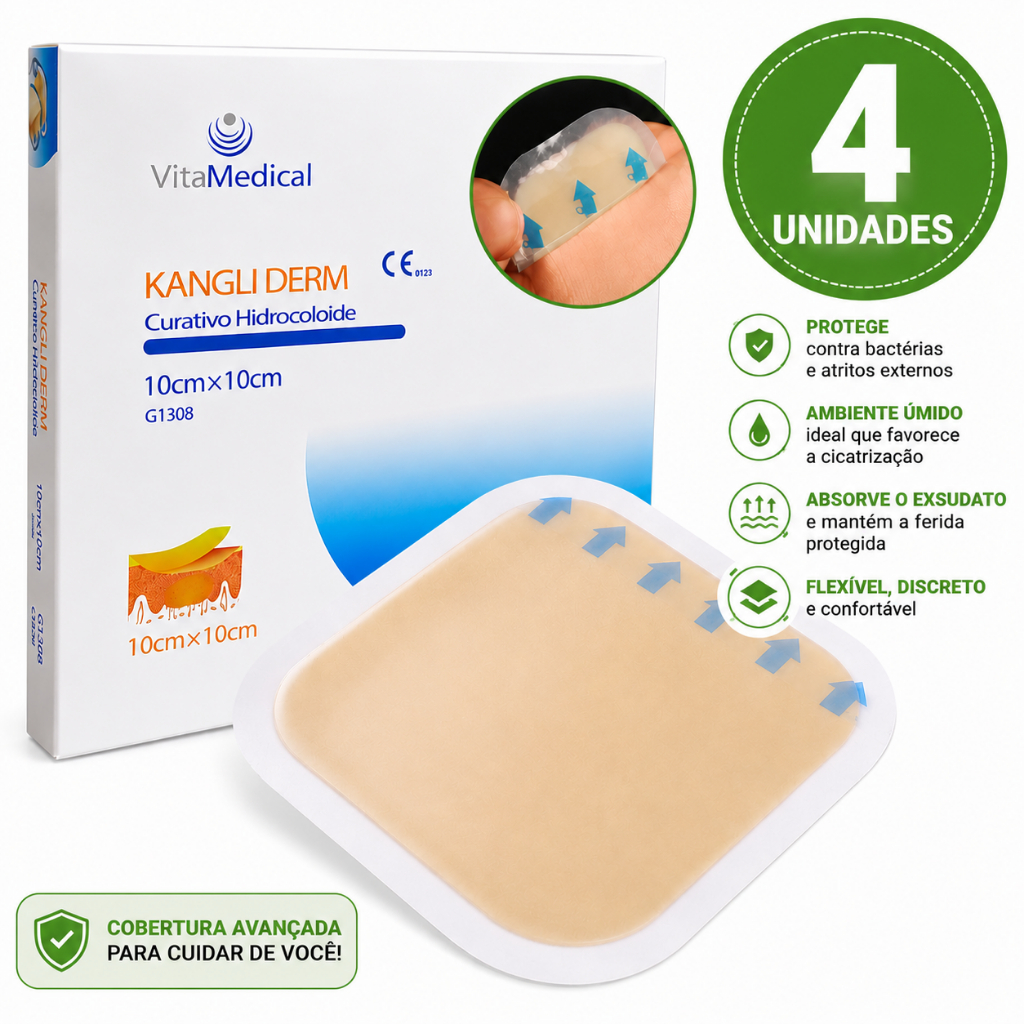 Kit 4 Curativos Hidrocoloide 10x10 Cicatrização Feridas Escaras Úlcera Impermeável Alta Absorção