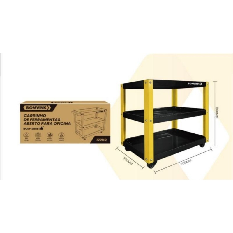 Carrinho de ferramentas 120kg aberto p/oficina 760mm*360mm*800mm