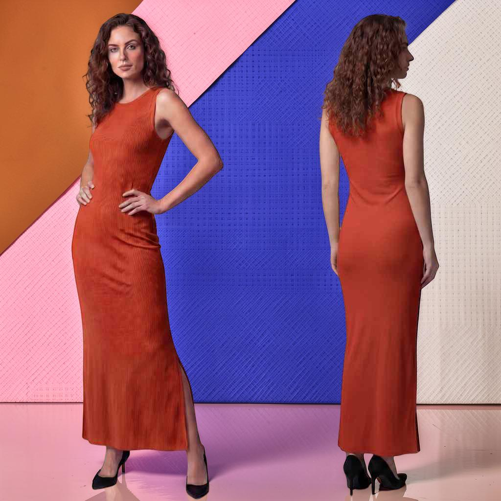 Vestido Longo com Fenda Lateral em Tecido Canelado Premium - Do P ao GG | Achadinhos da Ana