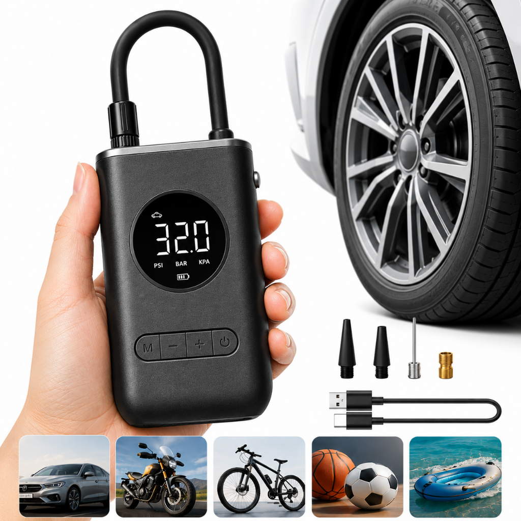 Bomba De Ar Portátil Calibra Encher Pneu De Carro Bike Moto