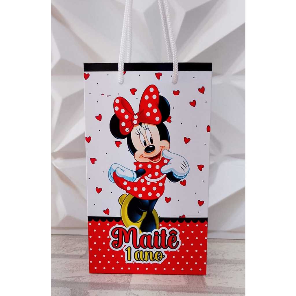 Sacolinha Personalizada MINNIE VERMELHA Aniversário Infantil Mimos e Lembrancinhas para Festa KIT PEGUE E MONTE