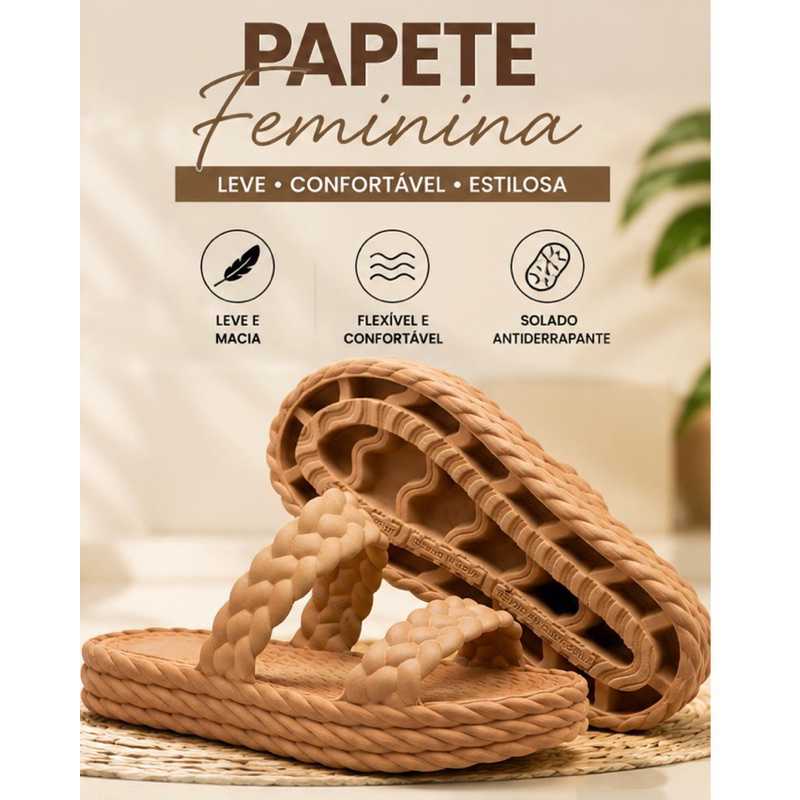 Sandália Papete Flatform Feminina Tiras Trançadas Confortável Antiderrapante Casual Verão