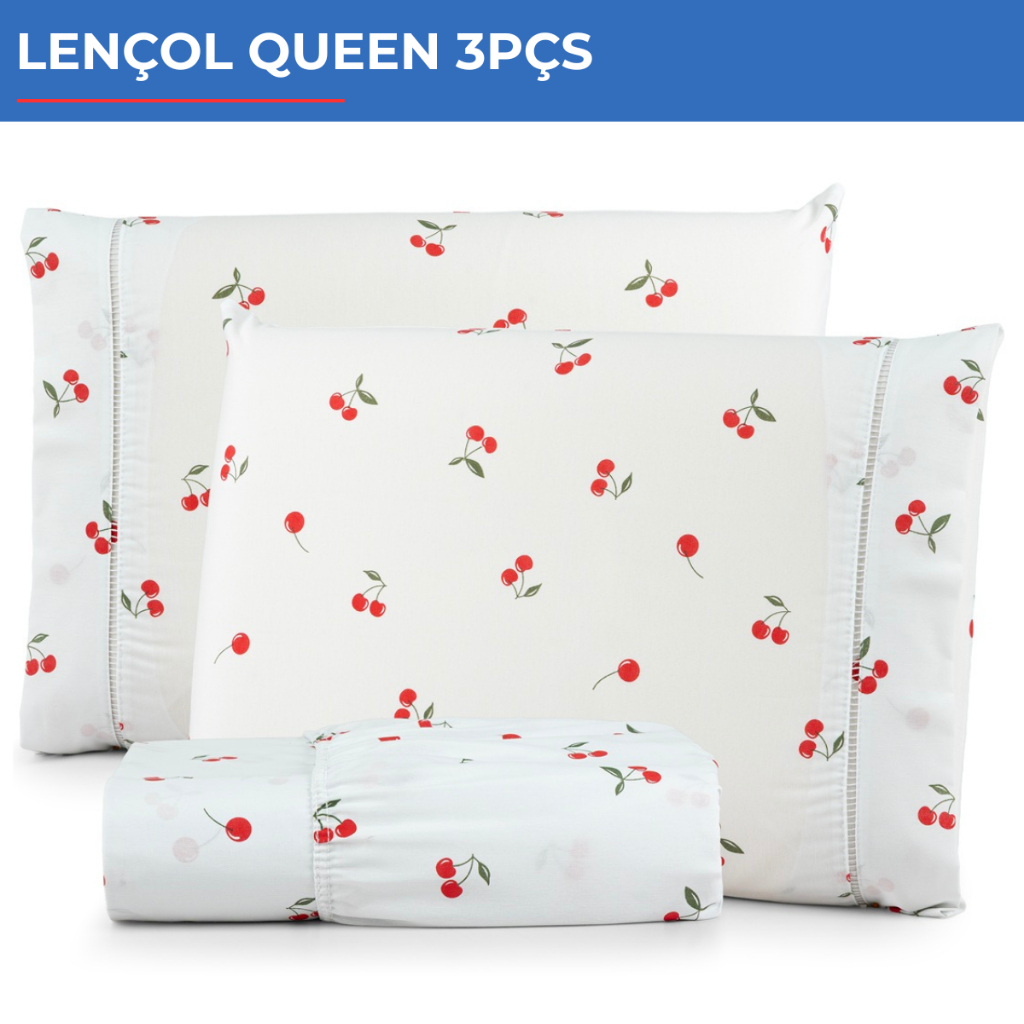 Jogo De Lençol Queen 3pçs Estampado 300 Fios C/ Elástico Varias Cores