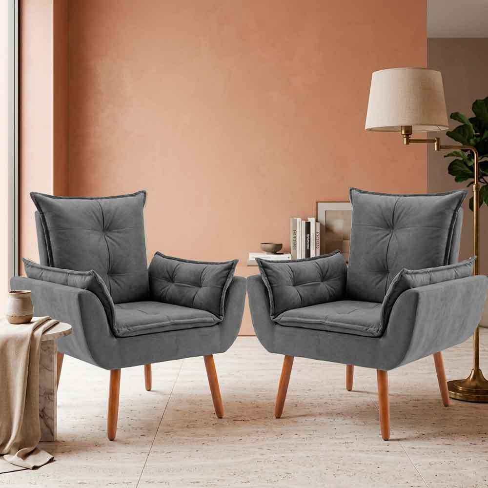 Combo 2 Poltronas Cadeira Estofada Tecido Suede Decoração Para Recepção e Sala d