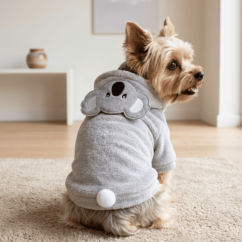 Roupa Pet Coala Fantasia Cachorro Gato Fleece Cinza Capuz Macacão Inverno
