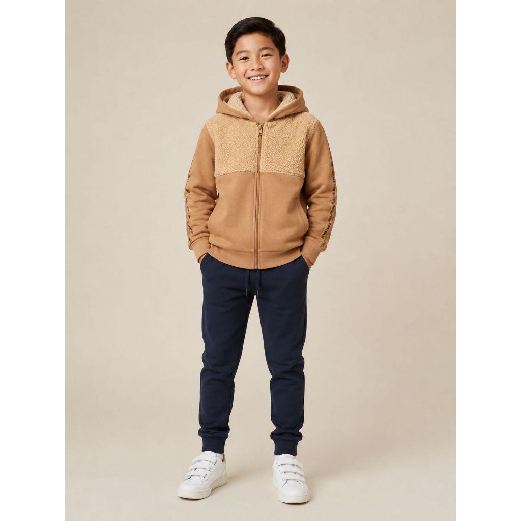 Conjunto Infantil MENINO Lanfel Moletom Peluciado com Capuz–Jaqueta Forrada +Calça Jogger Inverno