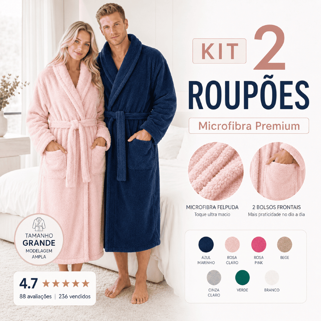 Roupão Aveludado  Plush Flannel Fleece Unissex Manga Longa Luxo Com Bolso Quentinho