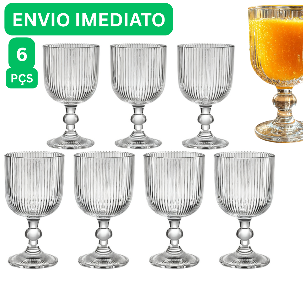 Jogo de 6 Taças Graffiato 370 ML Unidades Riscada Canelada Taça de Vidro Transparente Buff...