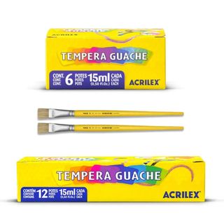 Kit 2 Pinceis Nº10 + Tinta Guache 12 ou 06 Cores - Acrilex