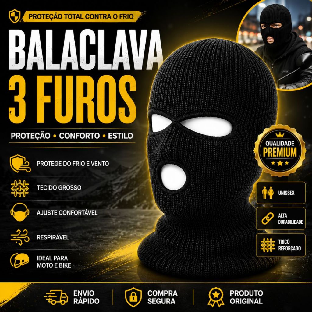 Touca Ninja Toca Balaclava Frio Resistente Com Proteção UV Moto Bike Preta Unissex