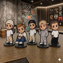 Kit 5 Bonecos Chibi Justin Bieber Premium - 7cm - Coleção Belieber MDF & Vinil